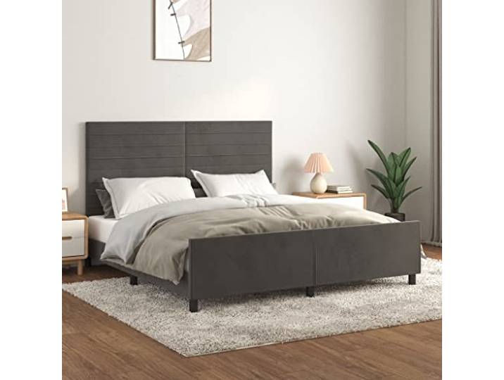 YNGBHFNOP Samt Höhenverstellbar Bettgestell Grau 180x200 cm Bettgestell mit Kopfteil Dunkelgrau 180x200 cm Samt Polsterbett mit verstellbarem Kopfstütze stabil Holzlattenrahmen