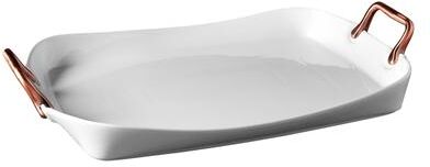 "Denmark 19.60"" White Rectangular Shallow Tray with Handles"