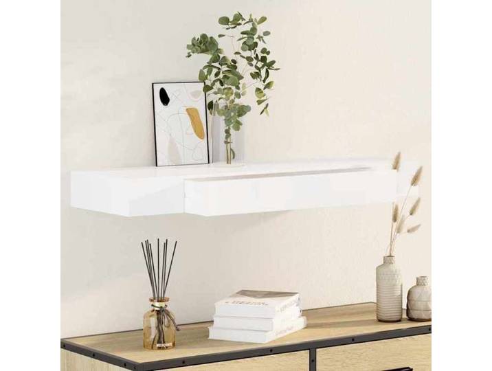 Étagère Murale avec Tiroir Coloris Blanc en MDF avec 1 Tiroir Fixation Invisible