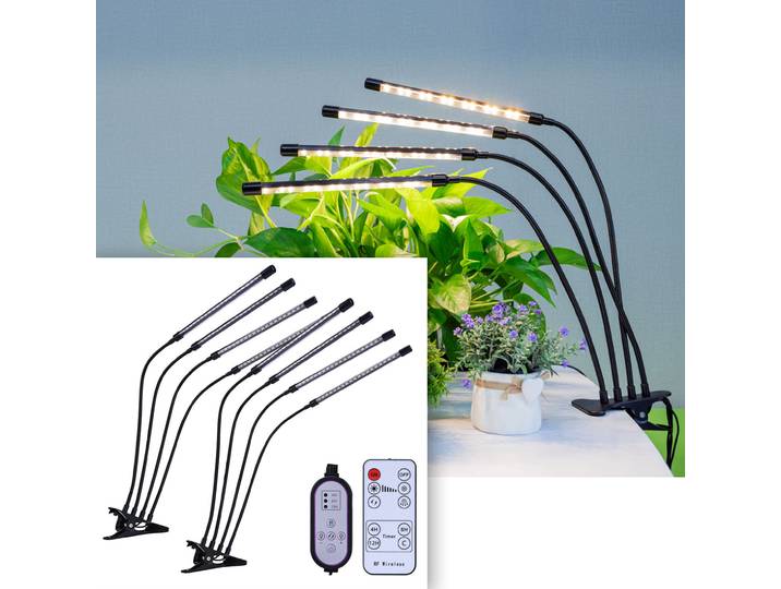 2er-Set Vollspektrum LED-Pflanzenlampe mit 4 Schwanenhälse, Dimmbar & Timerfunktion
