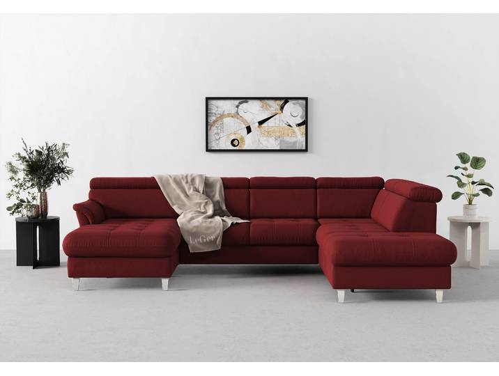 Wohnlandschaft SIT & MORE Marano U-Form , rot (bordeaux), B:304cm T:216cm, 100% Polyester, Sofas, Wohnlandschaft, inklusive Kopfteilverstellung, optional Schlaffunktion & Bettkasten