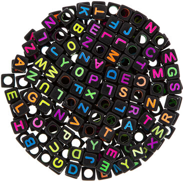 Buchstabenwürfel, schwarz-neon, 6 mm, 200 Stück