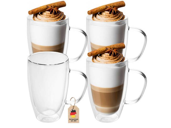 Intirilife Kaffeeglas 400 ml (4er-Set), Transparent, Glas, 0.4 L, doppelwandig, Glas, Gläser-Sets