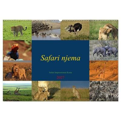 Safari njema - Safari Impressionen Kenia (Wandkalender 2027 DIN A2 quer), CALVENDO Monatskalender