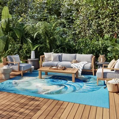 Nourison Color Splash Indoor/Outdoor Blue Graphic Area Rug