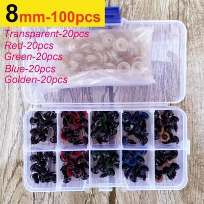 Inspired Living Premium Assorted Plastic Safety Eyes For Toys & Dolls 100pcs Mix Sizes For Crafting & Amigurumi 8mm color box