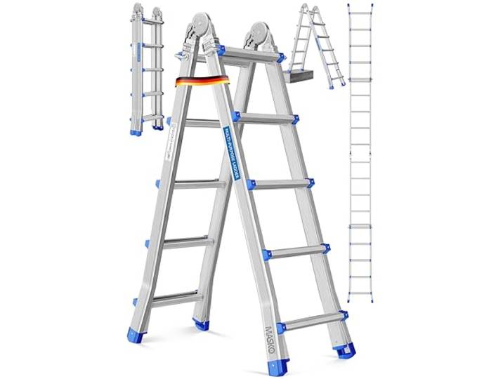MASKO® aluminium multifunctionele ladder 5,10m 4x5 sporten telescopische ladder vouwladder enkele ladder schraagladder uitschuifladder dubbelzijdige trap en trapladder