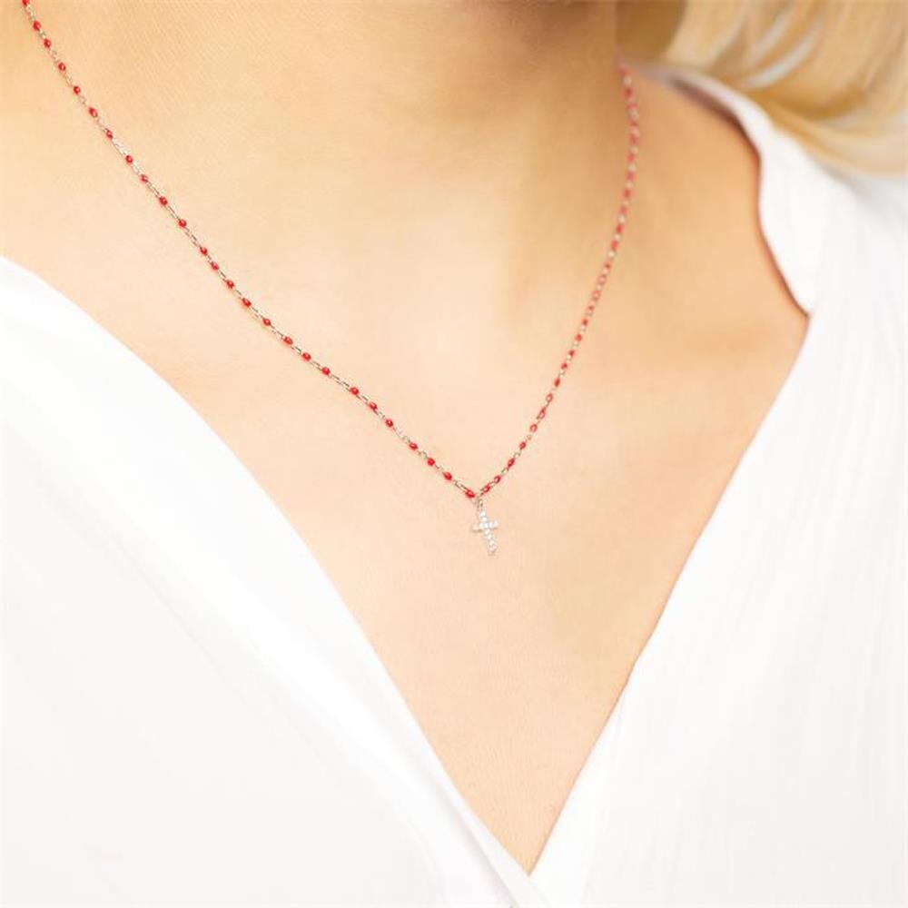 Unique 925er Silberkette Kreuz mit roter Emaille rot