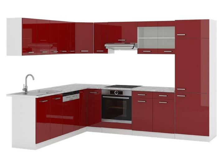 Eckküche Vicco R-Line Rot Hochglanz/Weiß 287 x 227 cm, AP Marmor, Model 30525
