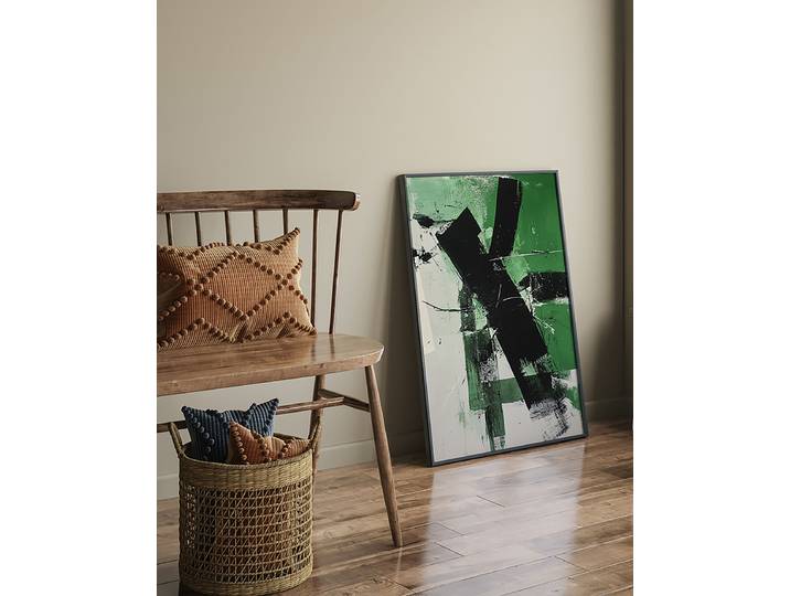 Kunstdruck Black & Green Abstract Art Abdeckung: Acrylglas Rahmen: Buche, lackiert Multicolor 63 x 83cm