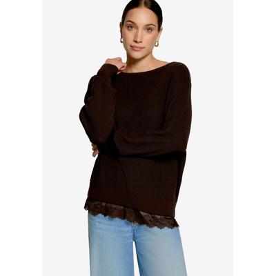 Strickpullover ZERO, Damen, Gr. 40, braun (chocolate plum), Strick, Obermaterial: 60% Baumwolle, 40% Polyacryl, unifarben, sehr bequem hüftbedeckend, U-Boot-Ausschnitt, Bündchen, Pullover Strickpullover, U-Boot-Ausschnitt / Häkelkante am Saum