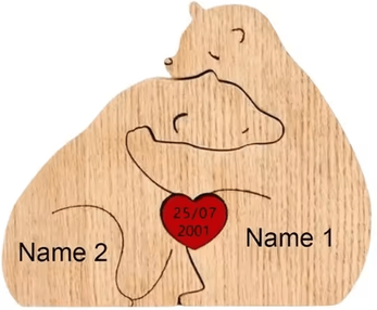Inspire Curations Personalized Bear Family Puzzle Ornament Custom Name Wooden Keepsake Decor 2 Bears customized