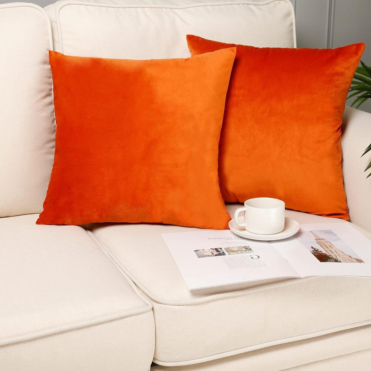 Set van superzachte oranje velvet kussenhoezen van 50x50 cm