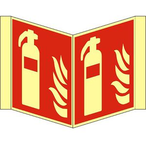 Abtec Hinweisschild ISO 7010 F001 Kunststoff, Nasenschild, 30 x 30 cm, langnachleuchtend, Feuerlöscher