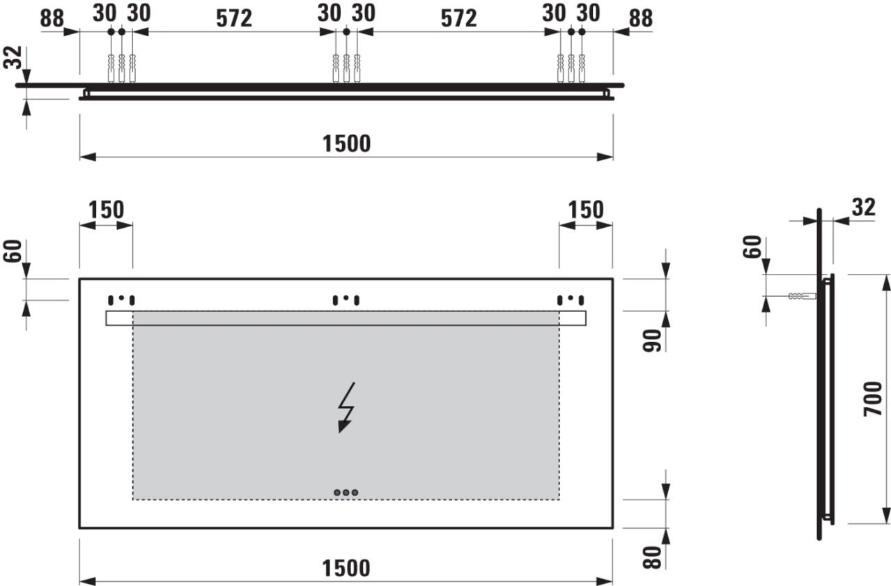 LAUFEN Spiegel LEELO LED-Licht, 1500x700 Ein/Aus/Dimmer/Farbtemperatur wechsel, H44769395 H4476939501441