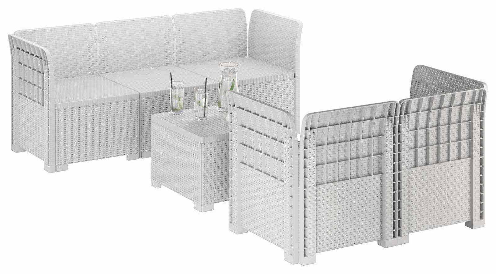 vidaXL 5-Sitzer Gartensofa Rattan-Look PP Weiß