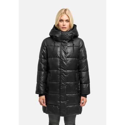 Steppmantel MARIKOO "Yumee", Damen, Gr. S, schwarz, Obermaterial: 100% Polyester, Mäntel Steppmantel, Glänzender Steppmantel mit großer Kapuze und Kragen