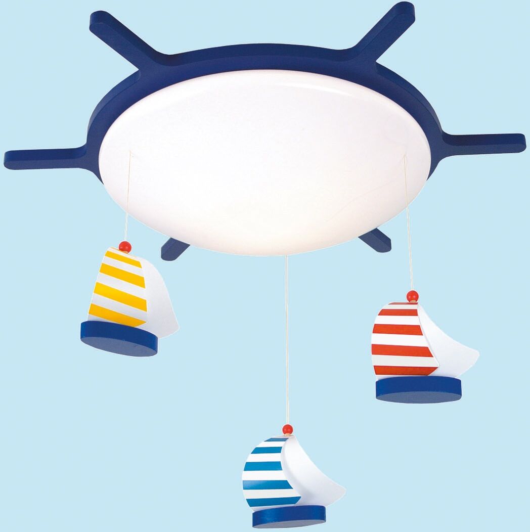 NIERMANN Deckenleuchte "Hänge Segelboote, Kinderlampe, Kinderzimmer", blau, 1, Ø 53cm H: 10cm, 1 Stk., Leuchten, Gehäuse aus bruchfestem Kunststoff, Deckenleuchte