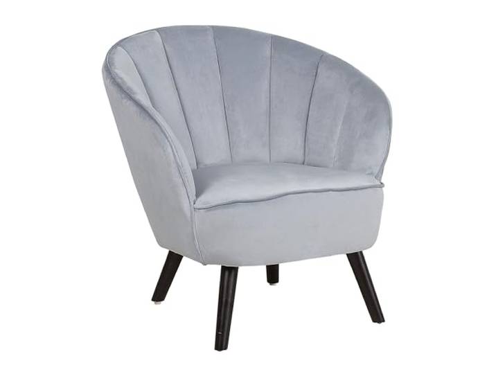 Beliani Sessel Samtstoff grau Muschelform mit Holzbeinen Dunkelbraun Retro Galmour Dala