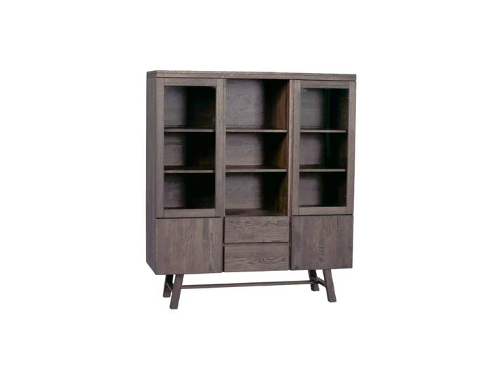 Hochwertiger Vitrinenschrank „Brooklyn“ aus massiver Eiche Dunkelbraun Rowico