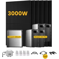 EcoFlow Stream Ultra X, Solaranlage mit Speicher, mit 6 x 500W Bifazialen Solarmodulen, by Powerness - Stream Ultra X + 4 x Stream AC Pro | 11520Wh / 4 x Smart Plug / Selbstabholung