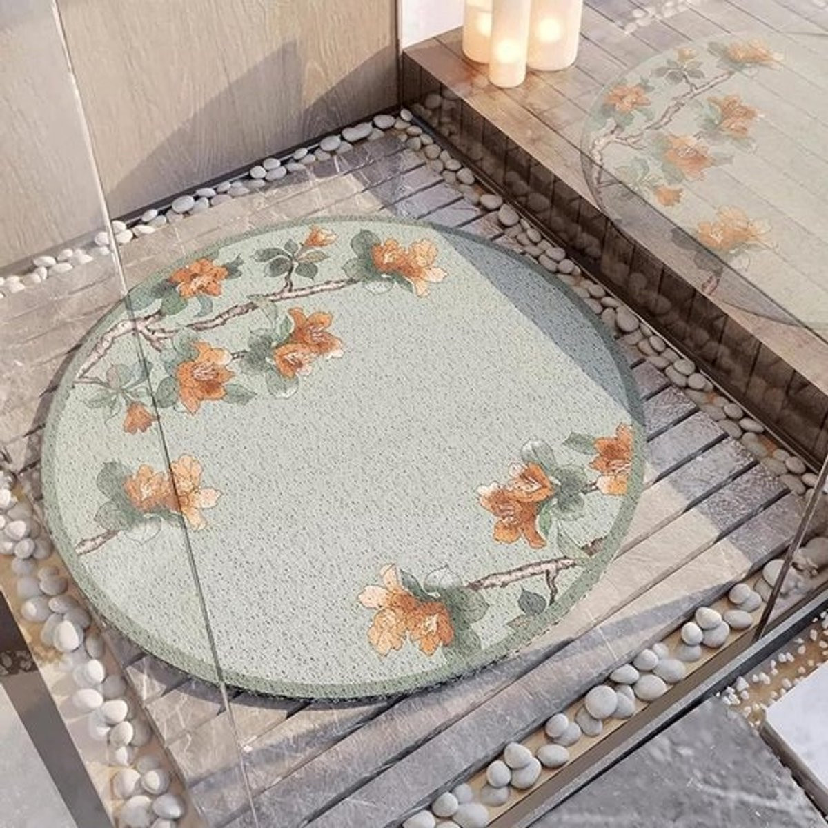 Ronde douchemat met zachte luffastructuur in blauw - 70 cm
