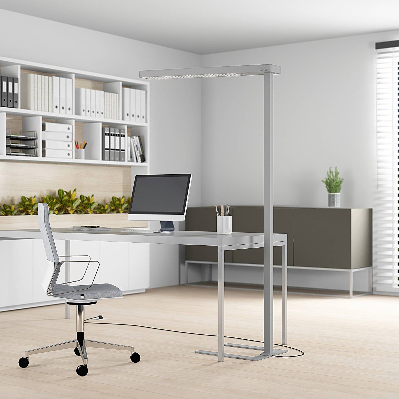 Stehlampe Susi Arcchio, dimmbar, alu / grau / zink, für Arbeitszimmer / Büro, Aluminium, Modern