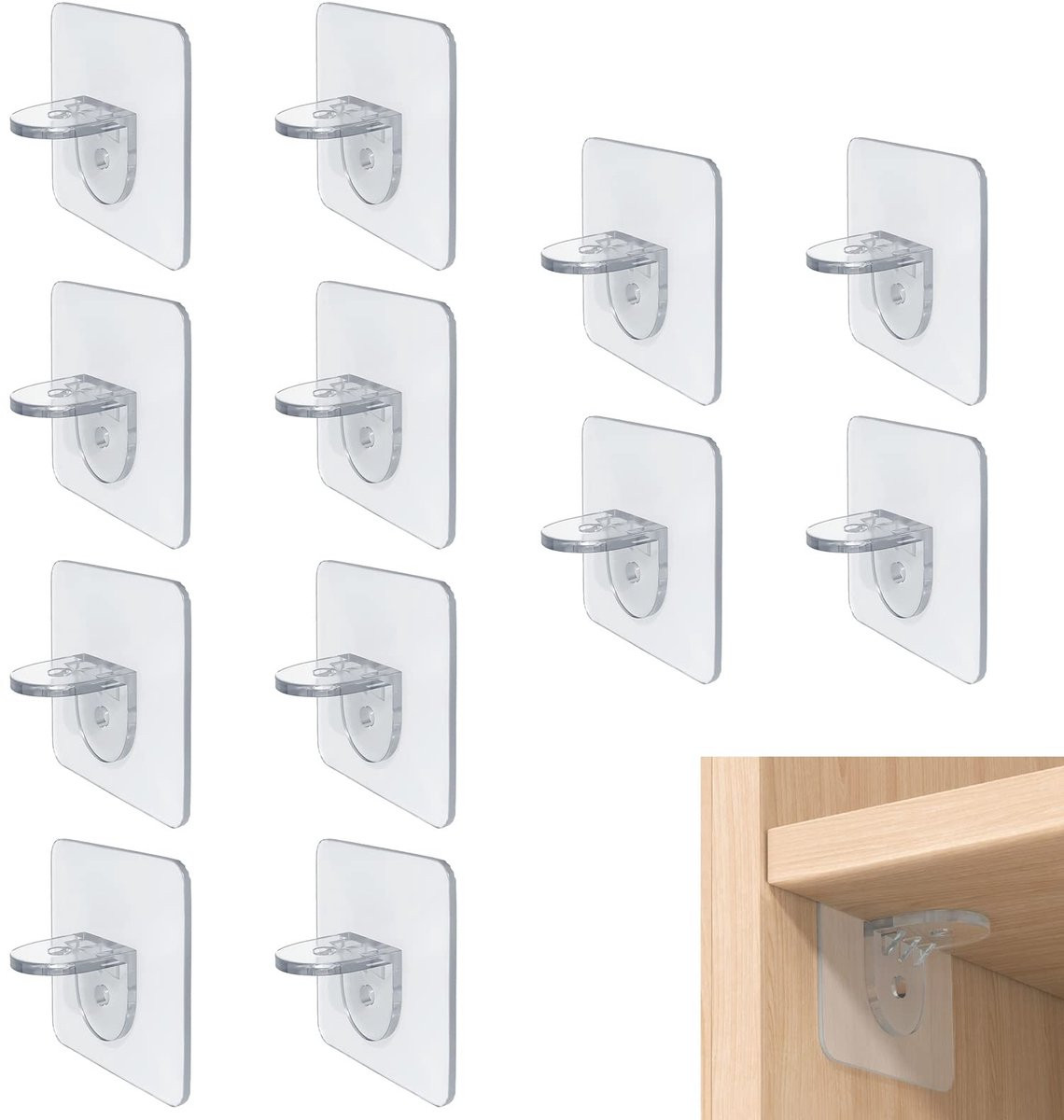 Dailygoods 12 stuks zelfklevende plankdragers transparant voor wandplanken en schappen