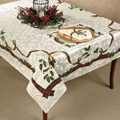 Threadmade Home Llc Lenox Holiday Nouveau Rectangle Tablecloth Off White, 60 x 84, Off White