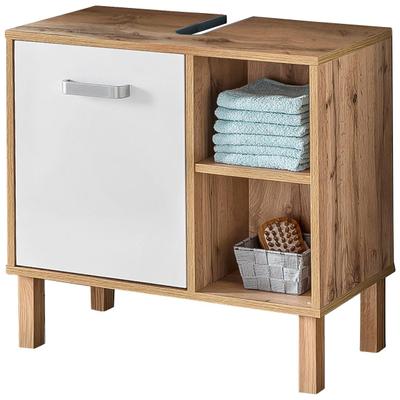 Waschbeckenunterschrank SCHILDMEYER "Malina, Waschbeckenunterschrank, Made in Germany, B: 65,3 cm", weiß (eiche landhaus, kreideweiß), B:65,3cm H:63,3cm T:33,1cm, Holzwerkstoff, Schränke, Waschbeckenunterschrank, Solide Verarbeitung - Dieses Produkt...