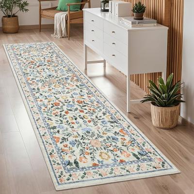Garvee Farmhouse Distressed Floral Vine Area Rug