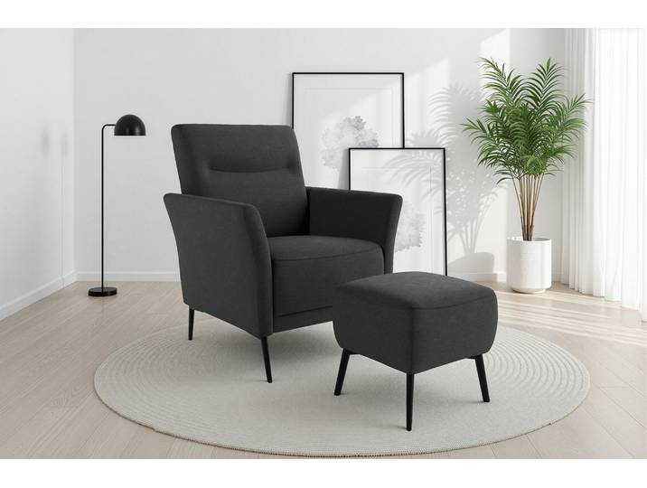 Sessel SIT & MORE Talvi , grau (dunkelgrau), B:76cm H:95cm T:83cm, 98% POLYESTER, 2% POLYAMID, Sessel, Sessel, 2-teiliges Set- Sessel mit Hocker