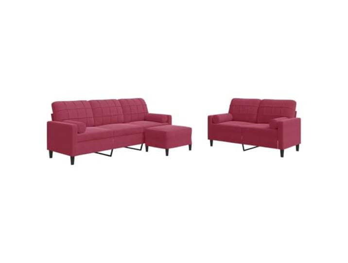 KUTYWEXFM 3-TLG Sofagarnitur mit Hocker Samt Sofaset Weinrot Elegante Couchgarnitur aus weichem Samtstoff und stabilem Metallgestell für Wohnzimmer und Gästezimmer.