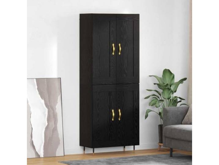 Jkghdrt Highboard Schwarz Eichen-Optik 69,5 x 34 x 90 cm Holzwerkstoff Matte Oberfläche, Metallfüße, goldene Griffe, vielseitig, langlebig