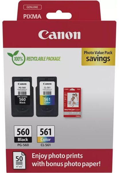 Canon PG-560 + CL-561 photo value pack (PG-560 / CL-561) - Noir + 3 couleurs - Cartouche d'encre - Multipack