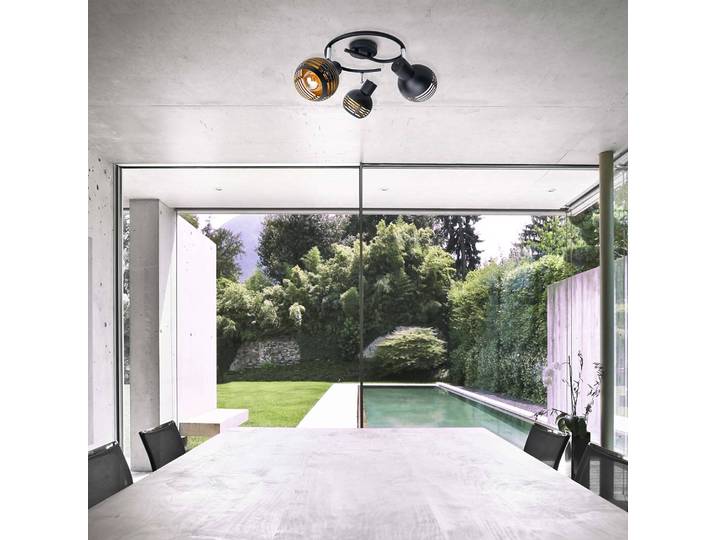 Plafonnier Casco 3 ampoules 48 x 15 x 48cm Doré/Noir Matériau : Métal Type de métal : Fer E27