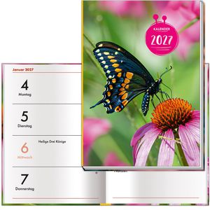 Trötsch Taschenkalender 20276418, Schmetterling, Jahr 2027, 1 Woche auf 2 Seiten, Softcover, A7