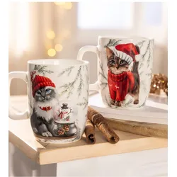 Christbaumschmuck "Tassenset", weiß (beige), Porzellan, Weihnachtsbaumschmuck