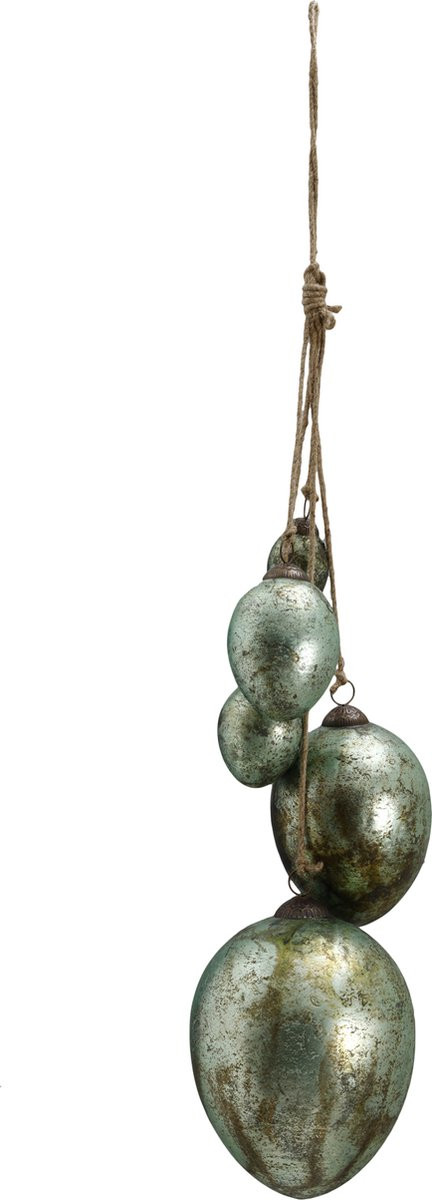 PTMD Collection Ekko Grote Glazen Paasei Decoratie Hanger Groen Antiek