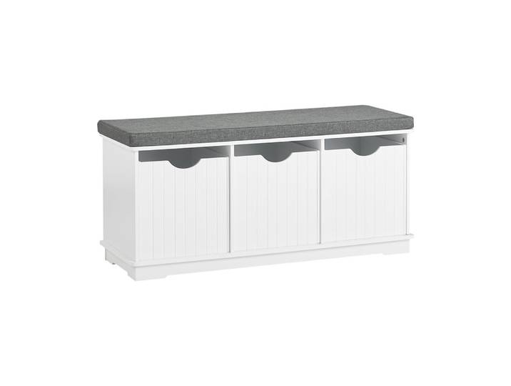 Banc de rangement avec 3 cubes et coussin rembourré effet bois blanc