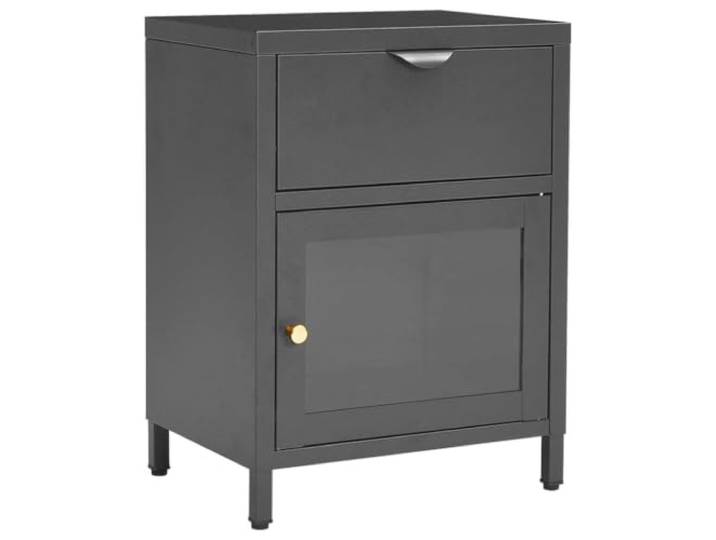 Makastle Nachttisch Anthrazit 40x30x54,5 cm Stahl und Glas