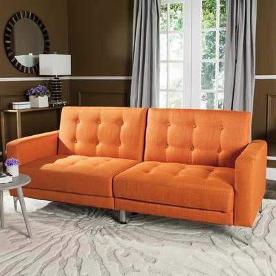 SAFAVIEH Soho Foldable 77.5-Inch Wood Futon, Orange, Modern