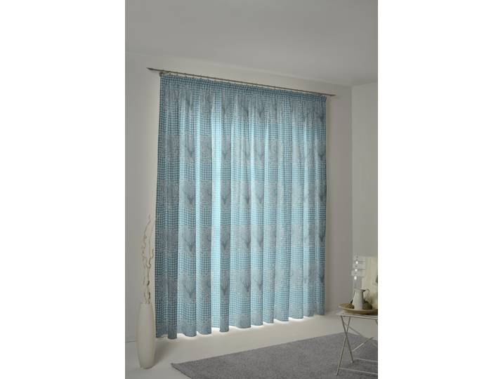 Vorhang WIRTH Stuben Gr. 2, blau, B:132cm H:145cm, Jacquard, Baumwolle, Polyester, Gardinen, Vorhang
