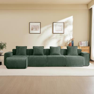 Kodotan sofa Streamlined Design Modular 4 Seat L Shape Sectional Boneless Sofa,4-Seat Sofa Couch and 1 Movable Ottoman