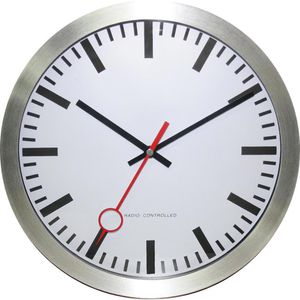 Eurotime Wanduhr 59002, Aluminium, analog, Funkuhr, Ø 30 cm, silber