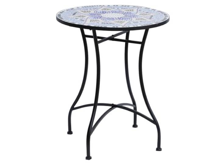Outsunny Gartentisch Mosaiktisch Balkontisch Beistelltisch Seviertisch rund Stahl + Keramik Blau + Weiß Ø60 x H71 cm