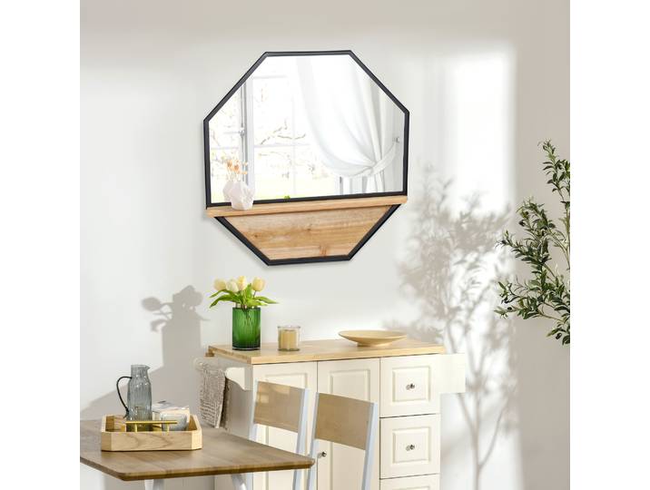 HOMCOM Miroir Octogonal Métal Bois 61x61cm Noir