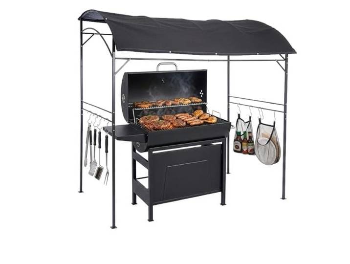 Relaxdays Pavillon Barbecue\, HxLxP 220 x 220 x 150 cm\, 8 Crochets\, métal\, Polyester\, abri Barbecue Jardin\, Anthracite