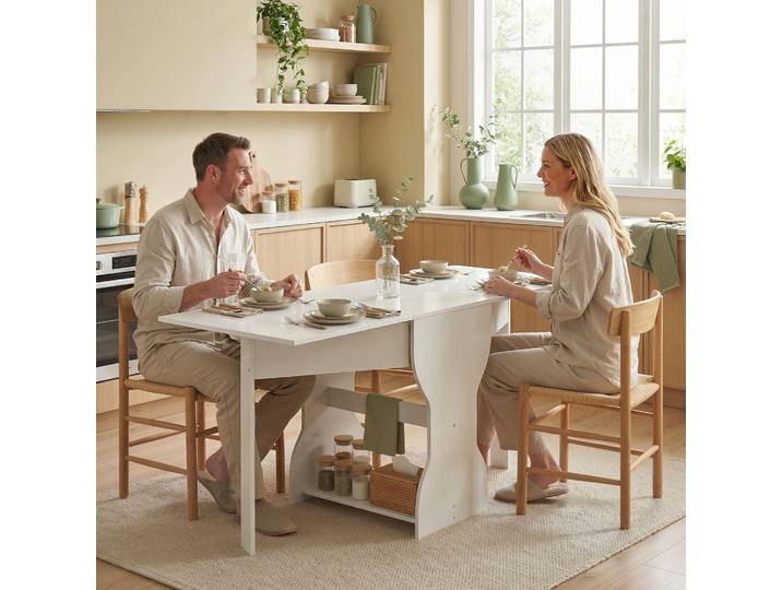 HOMCOM Table Pliante Rangement Blanc 160x60x75cm 2-4 Personnes