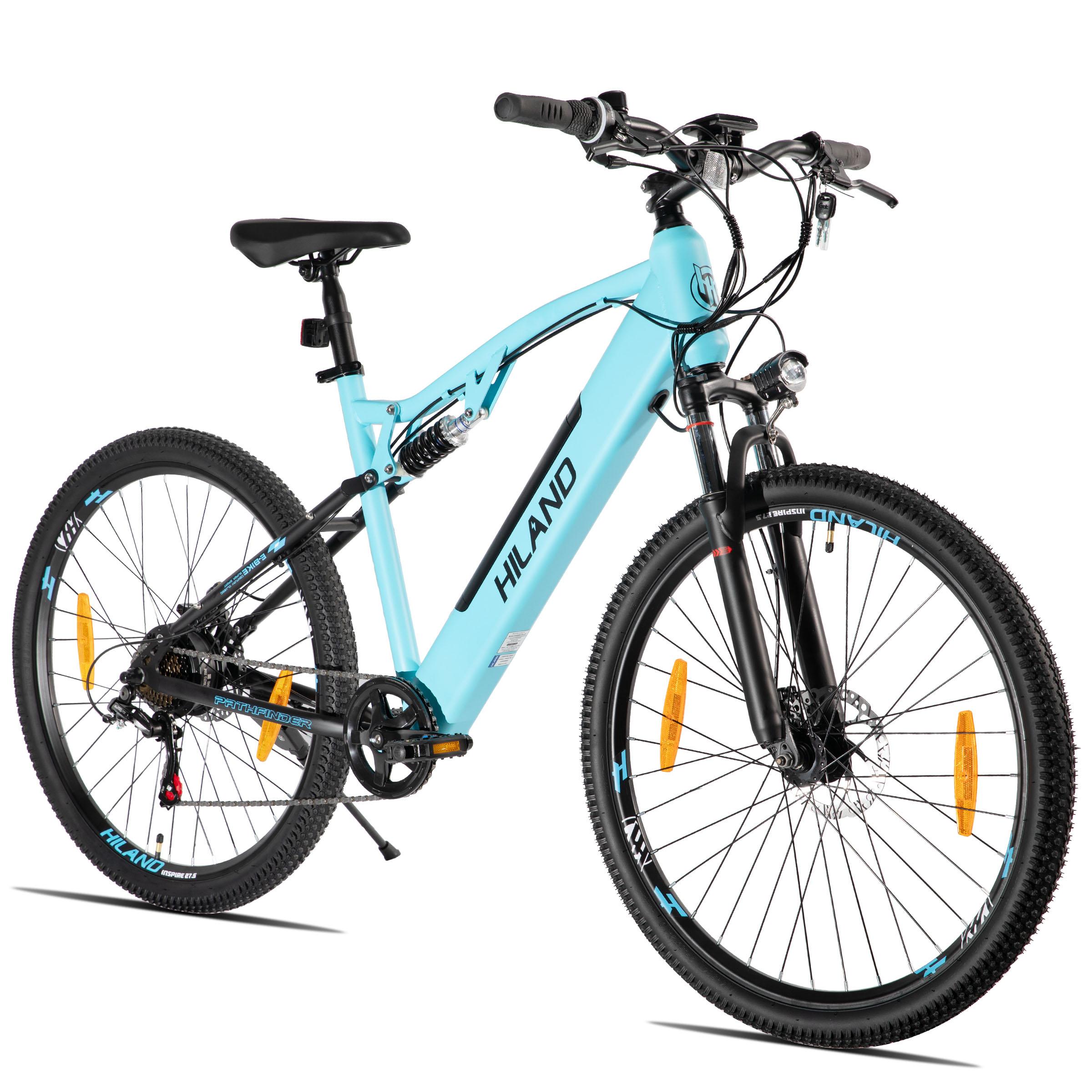 Hiland 26 Zoll 250W Elektro-Mountainbike, 36V 7.8Ah Akku, Elektrofahrrad für Männer Frauen mit Lampe, Gepäckträger, Stoßdämpfende Vorderradgabel, Weiß